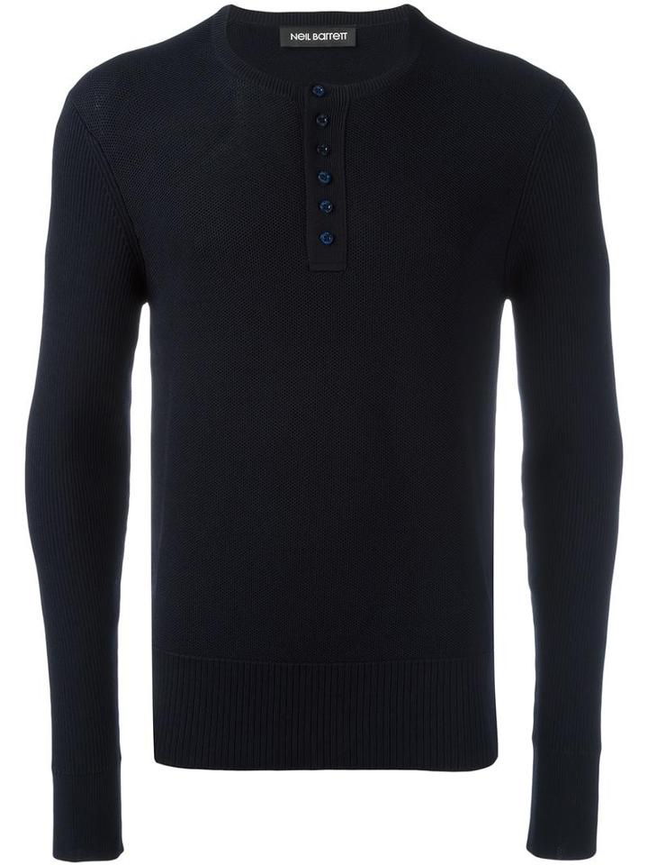 Neil Barrett Buttoned Crew Neck Jumper, Men's, Size: Medium, Blue, Nylon/viscose