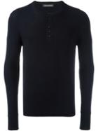 Neil Barrett Buttoned Crew Neck Jumper, Men's, Size: Medium, Blue, Nylon/viscose