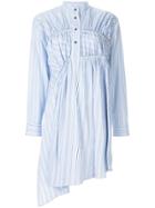 Cédric Charlier Asymmetric Striped Shirt Dress - Blue