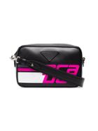 Prada Black, Pink And White Race Logo Leather Camera Bag