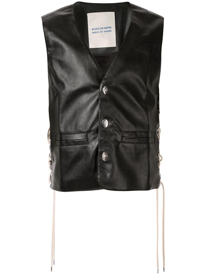 Walk Of Shame Faux-leather Tie-fastening Waistcoat - Black