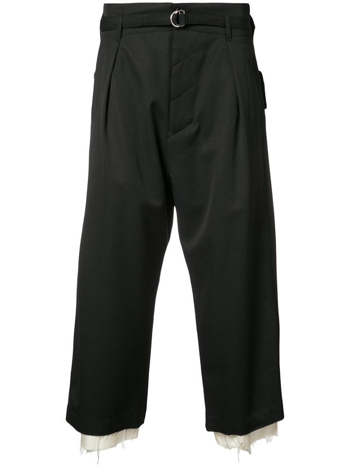 Sulvam - Contrast Trim Cropped Trousers - Men - Cupro/wool - M, Black, Cupro/wool