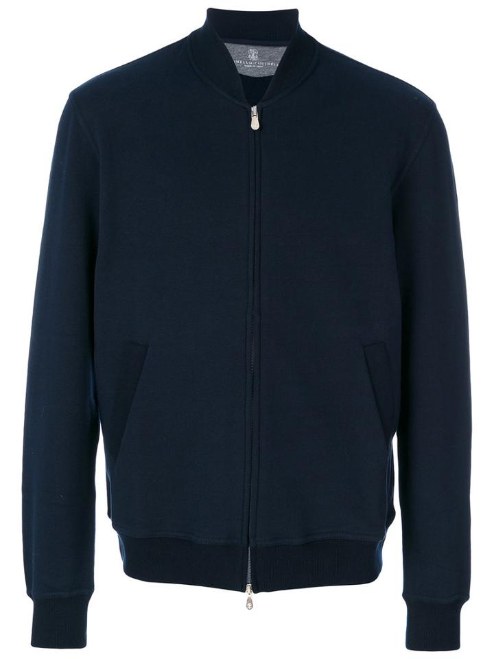 Brunello Cucinelli - Zipped Knitted Sweater - Men - Cotton/spandex/elastane - Xl, Blue, Cotton/spandex/elastane