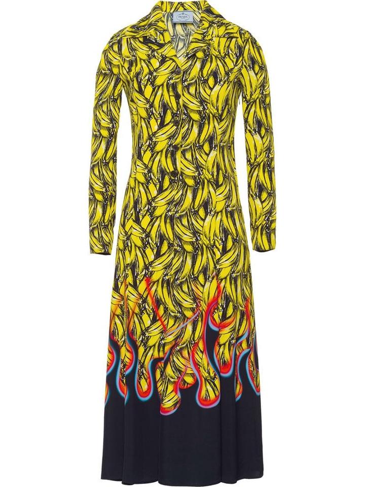 Prada Banana Print Midi Dress - Yellow