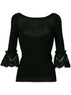 Oscar De La Renta Lace Detail Bell Sleeve Top - Black