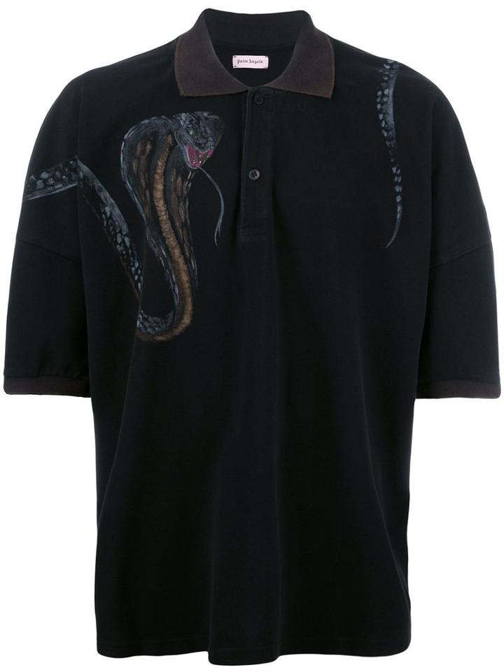 Palm Angels Snake Print Polo Shirt, Men's, Size: Xs, Black, Cotton