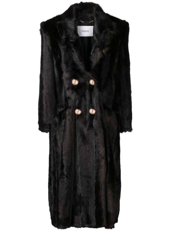 Erdem Faux Fur Double-breasted Coat - Brown