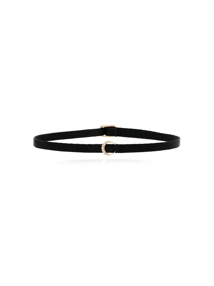 Shay 18kt Yellow Gold And Diamond Mini Crescent Moon Choker - Black