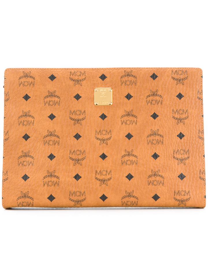 Mcm Logo Print Large Clutch Bag - Brown