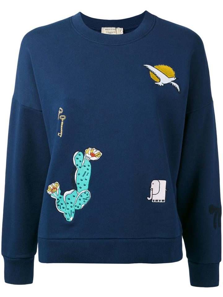 Maison Kitsuné - Embroidered Motif Sweatshirt - Women - Cotton - M, Women's, Blue, Cotton