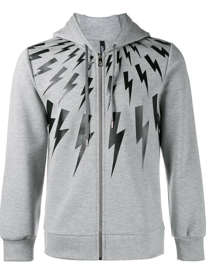 Neil Barrett Lightning Bolt Print Hoodie, Men's, Size: Medium, Grey, Spandex/elastane/viscose/lyocell/cotton