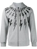 Neil Barrett Lightning Bolt Print Hoodie, Men's, Size: Medium, Grey, Spandex/elastane/viscose/lyocell/cotton