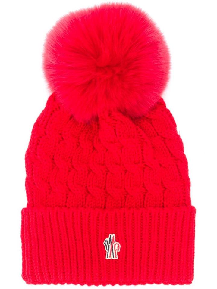 Moncler Grenoble Logo Patch Bobble Hat - Red