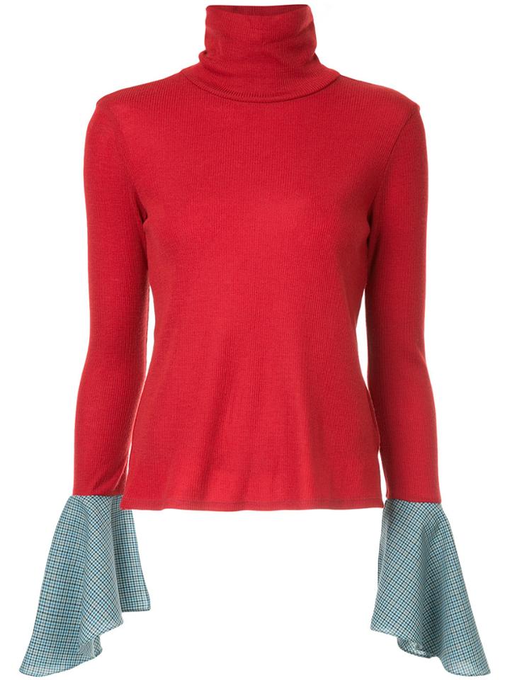 Le Ciel Bleu Check Cuff Turtleneck Sweater - Red
