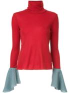 Le Ciel Bleu Check Cuff Turtleneck Sweater - Red