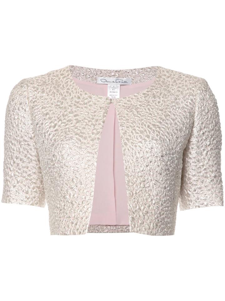 Oscar De La Renta Glittery Cropped Jacket, Women's, Size: 6, Pink/purple, Cotton/polyester