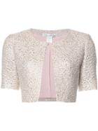 Oscar De La Renta Glittery Cropped Jacket, Women's, Size: 6, Pink/purple, Cotton/polyester