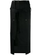 Rokh Buttoned Layered Midi Skirt - Black