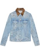 Gucci - Scribbled Writing Print Denim Jacket - Men - Cotton/calf Hair - 54, Blue, Cotton/calf Hair