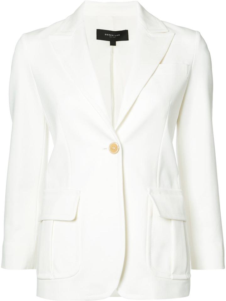 Derek Lam One Button Blazer, Women's, Size: 42, White, Elastodiene/polyamide/viscose
