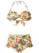 Moschino Floral And Traffic Cone Print Bikini, Women's, Size: 40, Yellow/orange, Polyester/spandex/elastane