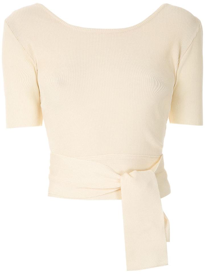 Magrella Belted Ribbed Top - White