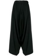 Yohji Yamamoto Cropped Draped Trousers - Black