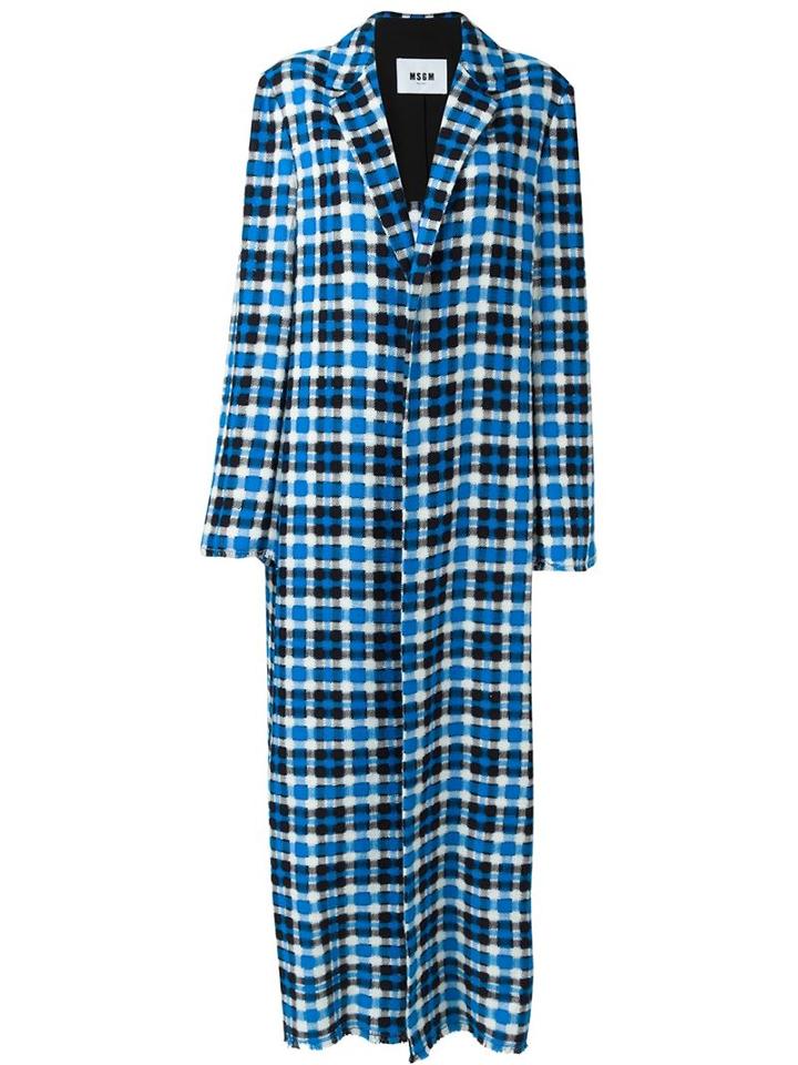 Msgm Long Line Tweed Coat, Women's, Size: 46, Blue, Cotton/polyester