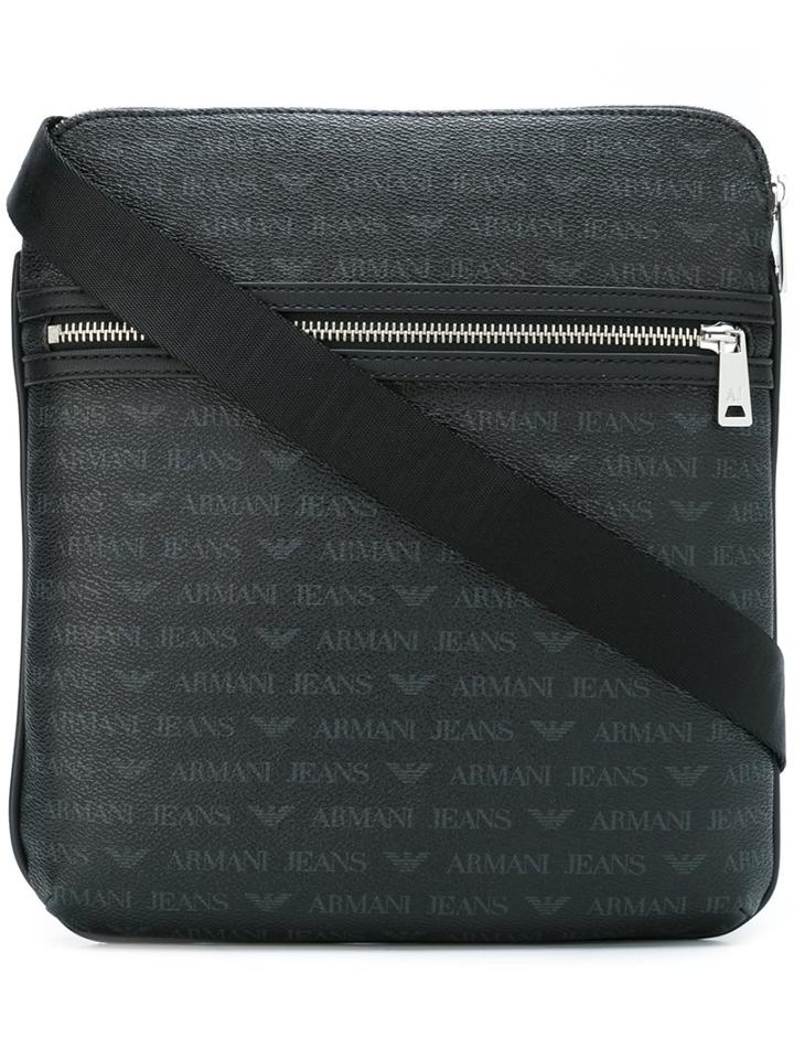 Armani Jeans Double Zipped Shoulder Bag, Men's, Black, Polyamide/polyurethane