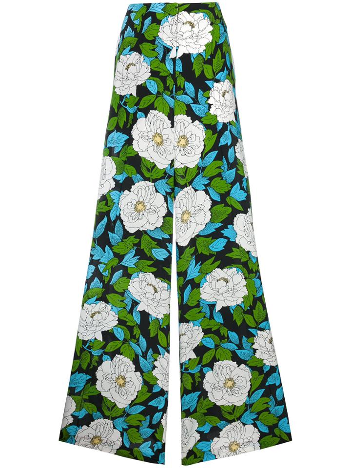 Diane Von Furstenberg Floral Printed Palazzo Trousers - Black
