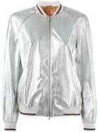 Brunello Cucinelli Zip Up Bomber Jacket, Women's, Size: 46, Grey, Cotton/leather