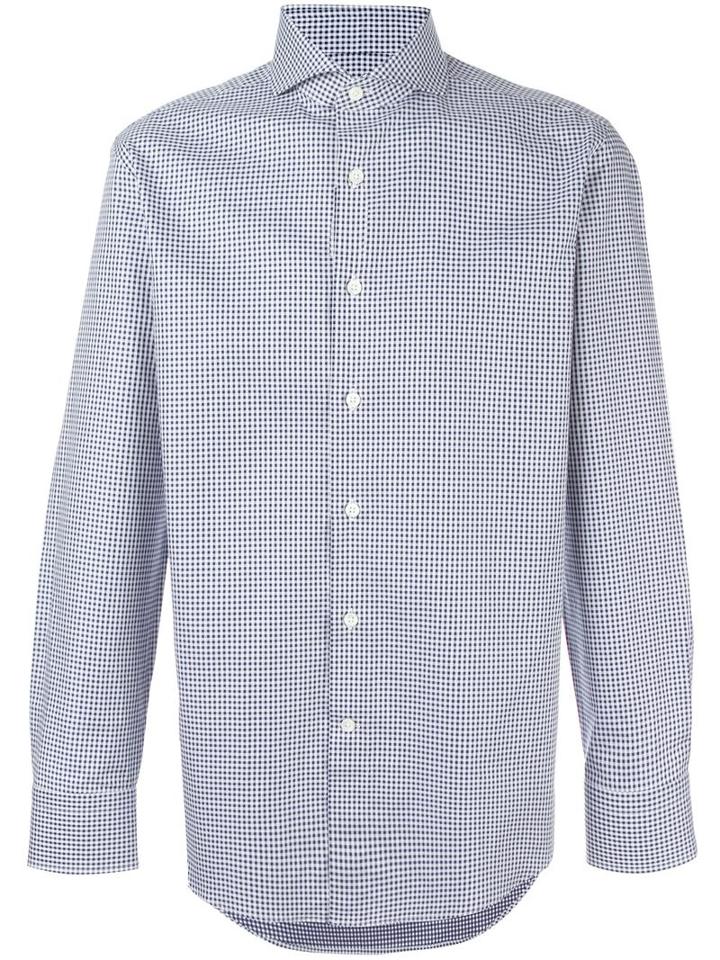 Canali Plain Shirt, Men's, Size: 39, Blue, Cotton