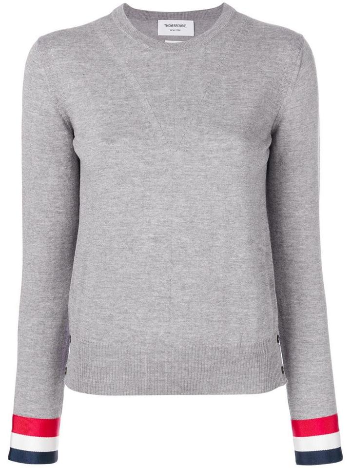 Thom Browne Grosgrain-cuffed Fine Merino Wool Crewneck Pullover - Grey