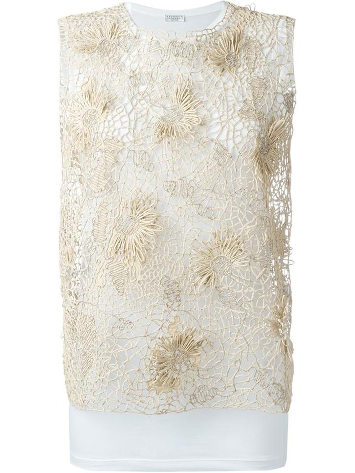 Brunello Cucinelli Floral Crochet Tank