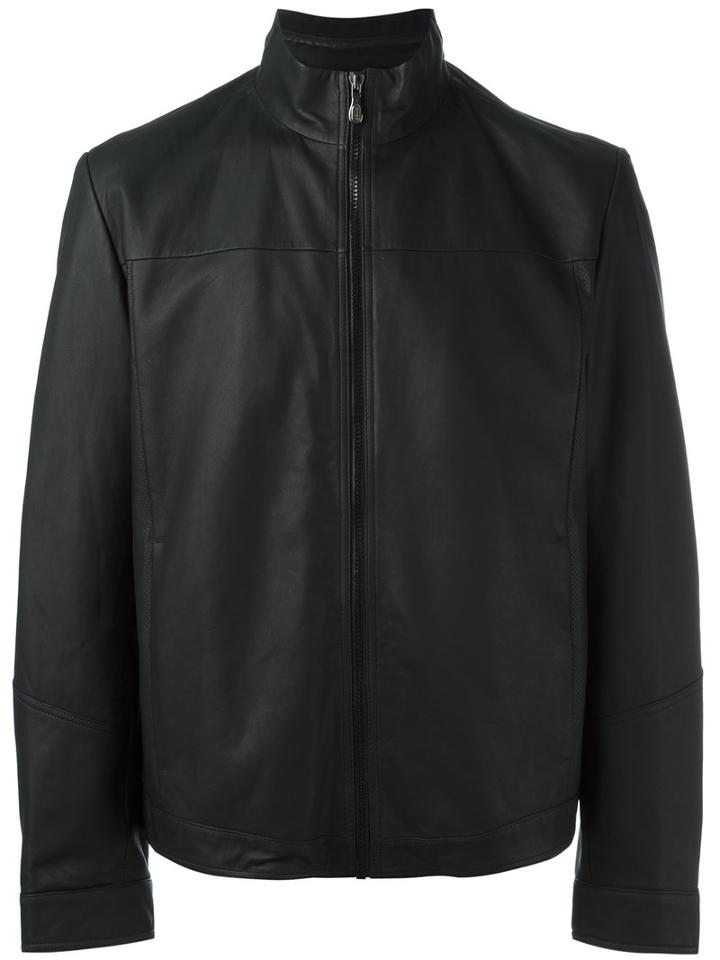 Boss Hugo Boss Zipped Jacket, Men's, Size: 50, Black, Calf Leather/polyamide/polyester/cotton