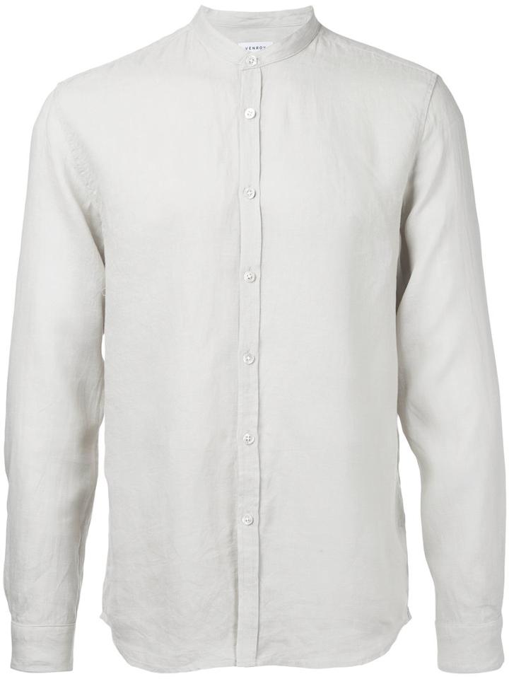 Venroy - Mandarin Neck Shirt - Men - Linen/flax - L, Grey, Linen/flax