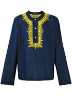 Mp Massimo Piombo Embroidered Trim Buttoned Tunic, Men's, Size: Small, Blue, Cotton/linen/flax