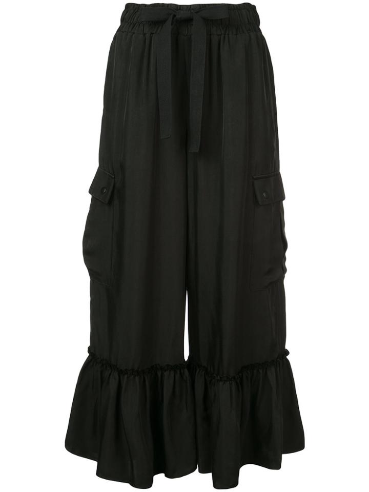 Cinq A Sept Cropped Ruffle Hem Trousers - Black