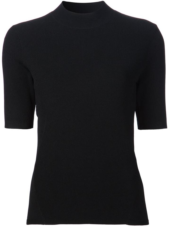 Victor Alfaro Mock Neck Shortsleeved Knit Top, Women's, Size: Large, Black, Polyester/rayon