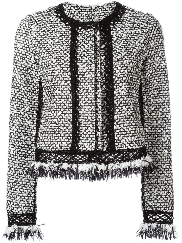 Jonathan Simkhai Ruffle Tweed Jacket, Size: Small, White, Cotton/polyamide/wool/spandex/elastane