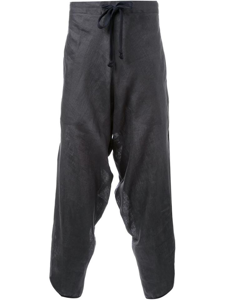 Isabel Benenato Drop-crotch Cropped Trousers, Men's, Size: M, Grey, Linen/flax