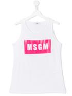 Msgm Kids Logo Print Tank, Girl's, Size: 14 Yrs, White