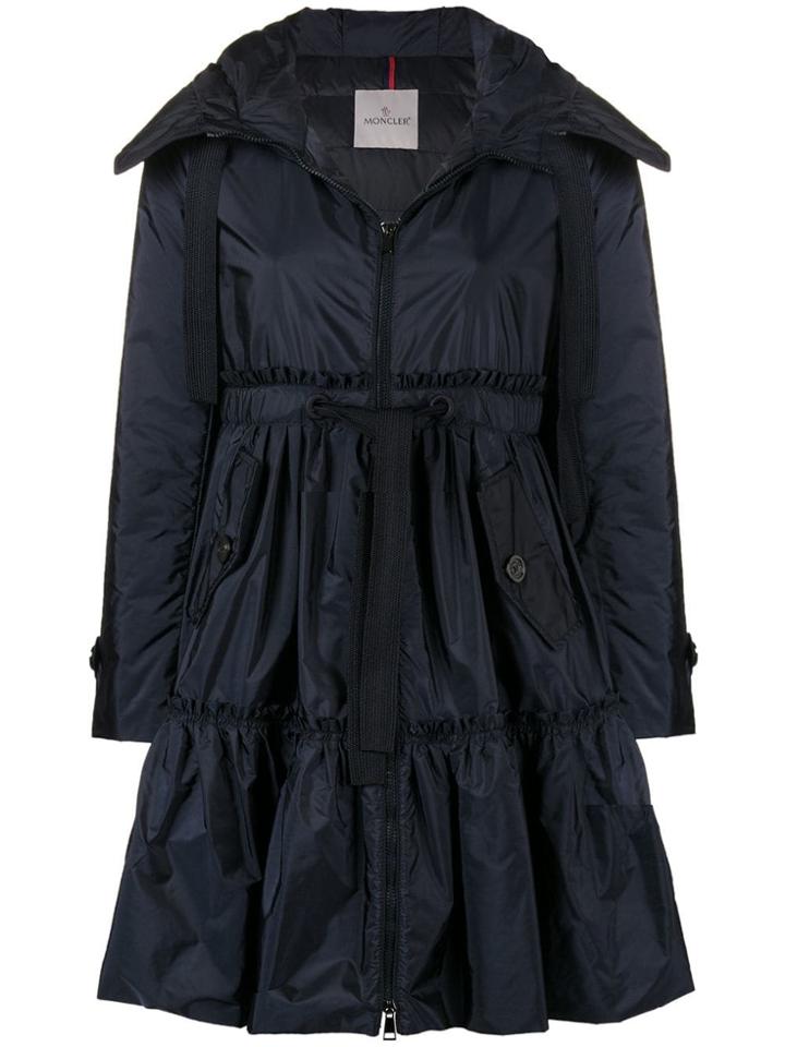 Moncler Hooded Peplum Raincoat - Blue