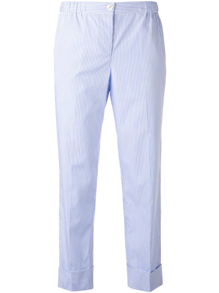 Miu Miu Striped Cropped Trousers, Women's, Size: 38, Blue, Cotton/polyester