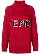 Fendi Intarsia Logo Knitted Sweater - Red