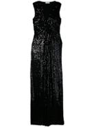P.a.r.o.s.h. Ruched Sleeveless Sequin Gown - Black