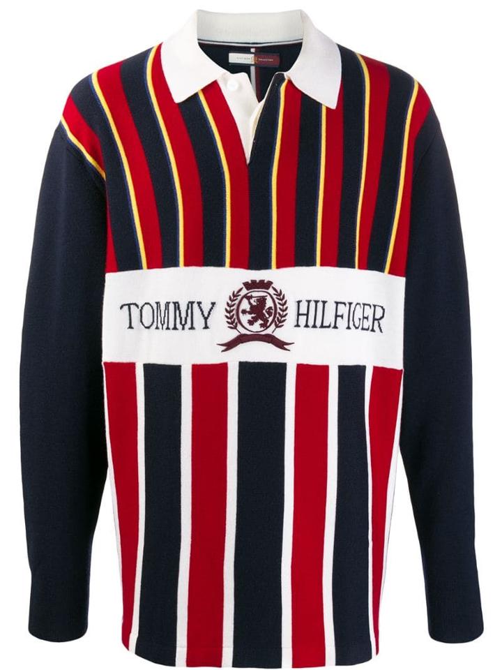 Tommy Hilfiger Striped Print Polo Shirt - Blue