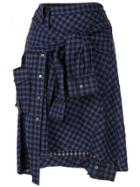 Portspure Checked Tied Sleeves Skirt - Blue