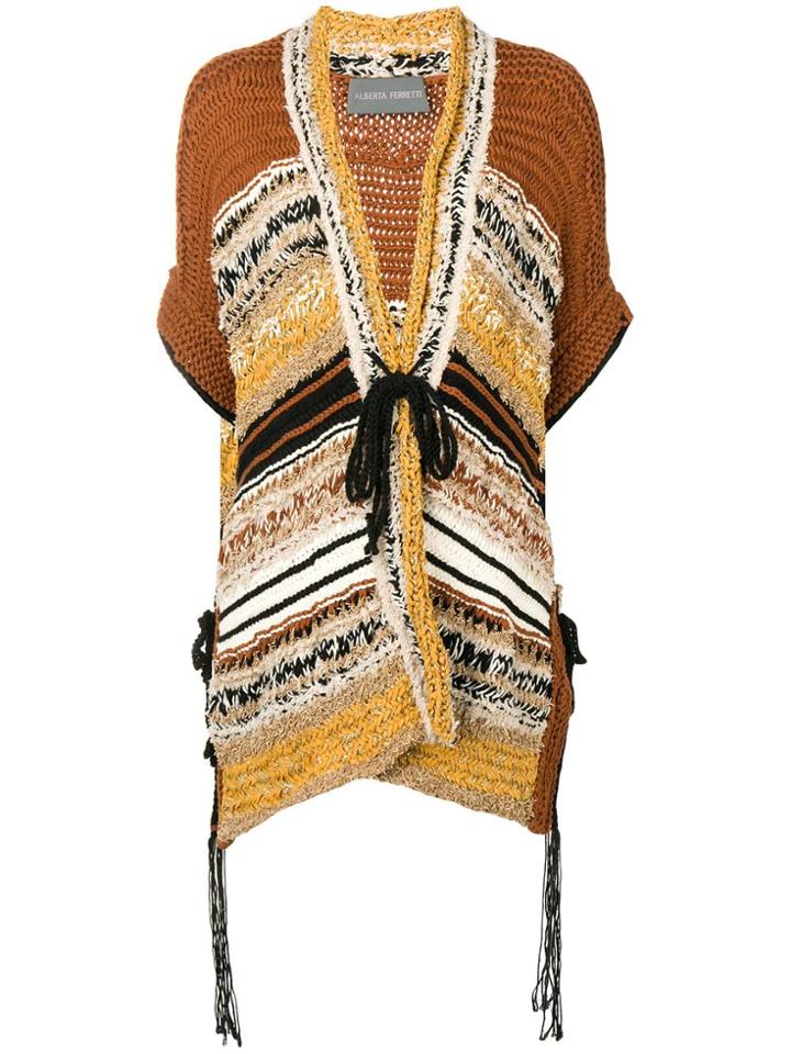 Alberta Ferretti Braided Shortsleeved Cardigan - Brown