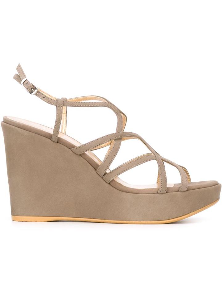 Stuart Weitzman Turnwedge Sandals, Women's, Size: 38.5, Nude/neutrals, Suede/rubber